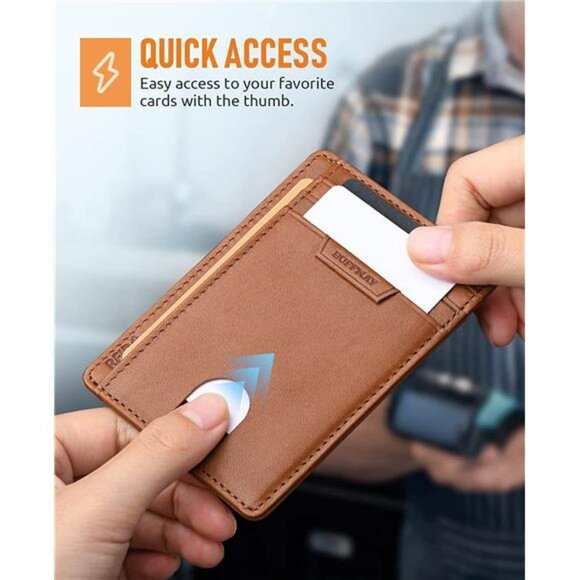 Slim Wallet for Men or Women Minimalist Small Leather Wallet - Brown - Picture 2 of 7